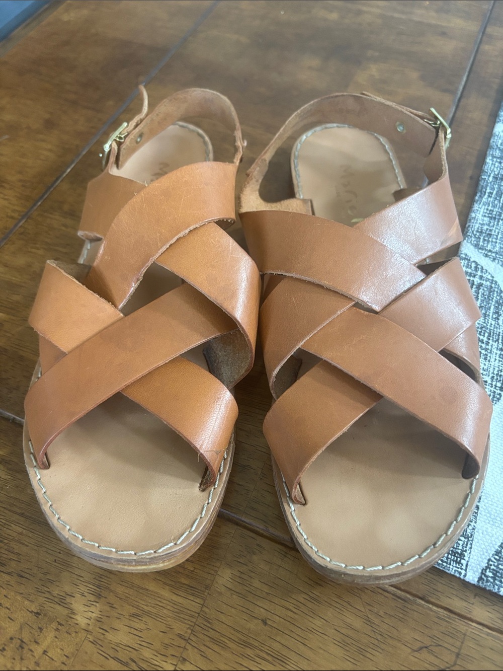 Women's Italian Leather Tan Crisscross Strap Sandals